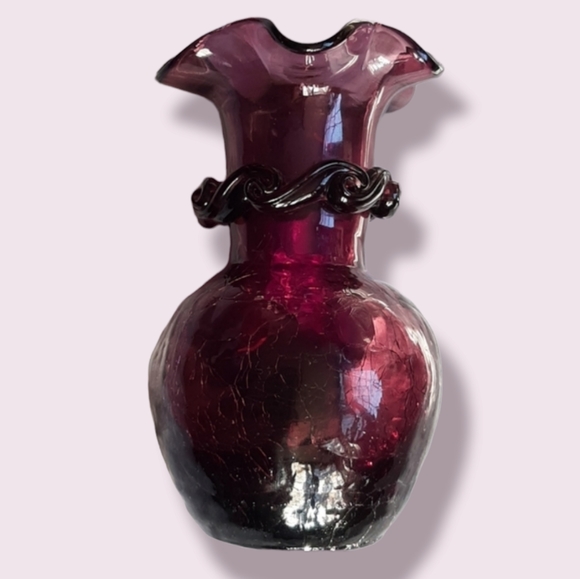 Art Vintage Purple Crackle Glass Vase Poshmark
